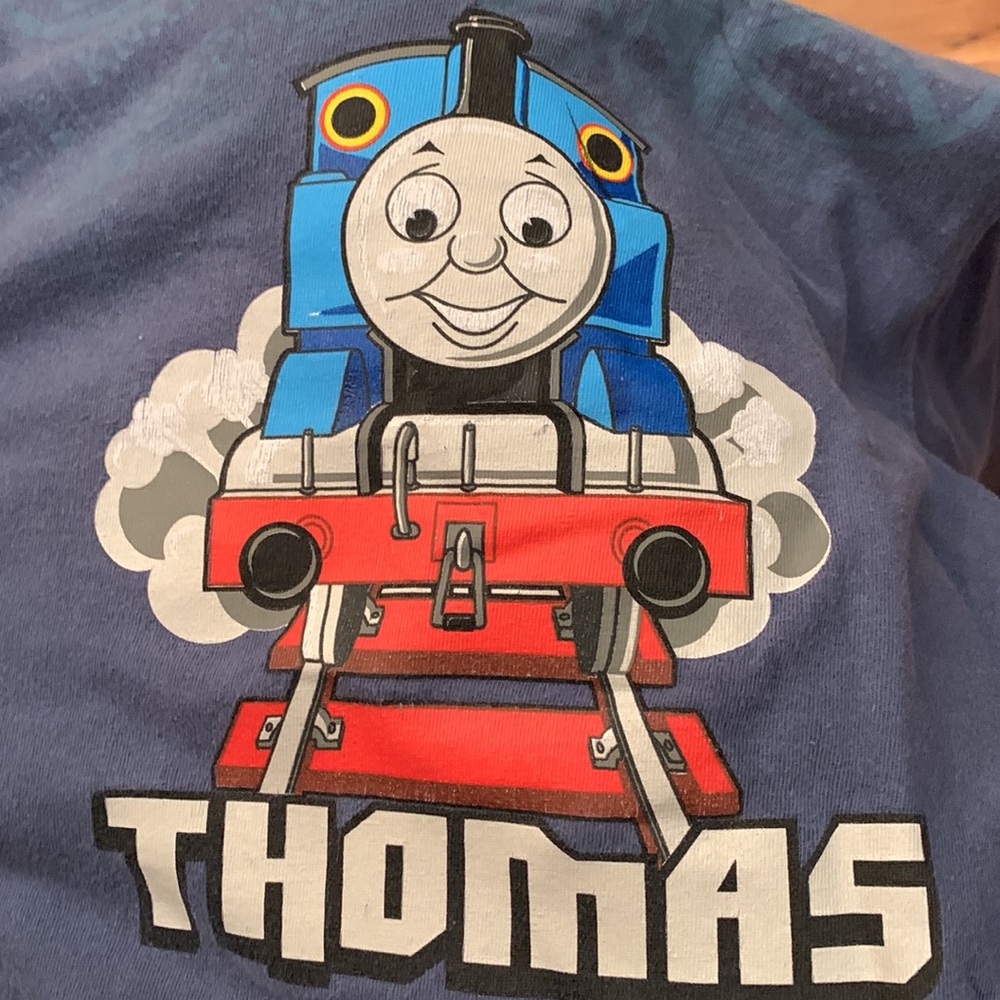 Thomas the Tank Engine 3T toddler blue cotton long sleeve t shirt trains tee EUC